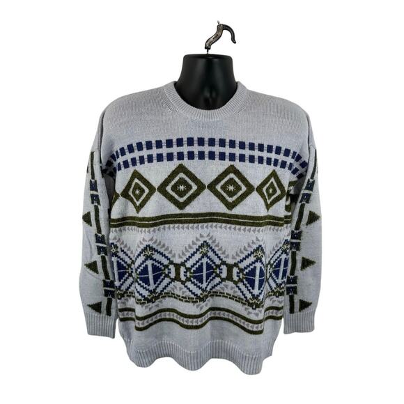 J Crew Abstract Fair Isle Knit Sweater Wool Mohair Blend Crewneck Size Large